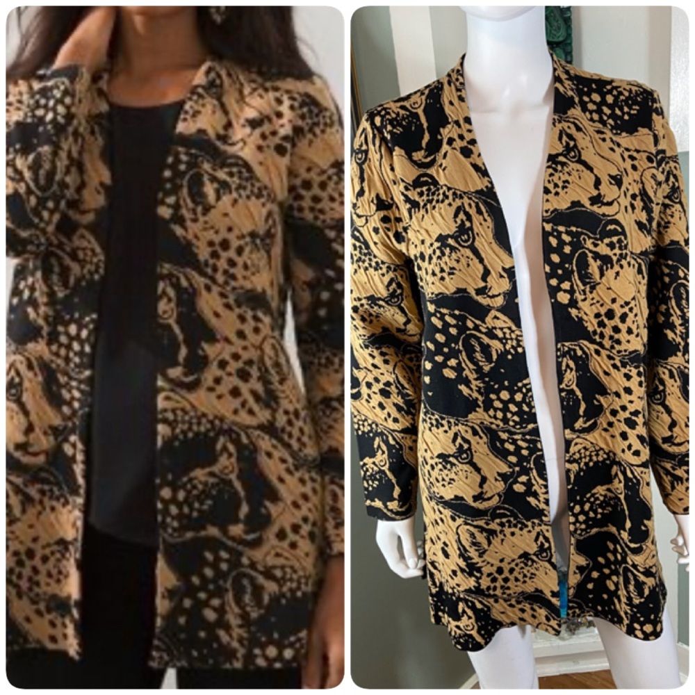 Chico's Sz 2 Cheetah Animal Print Jacquard Cardigan Duster Sweater Leopard Large - Picture 14 of 14